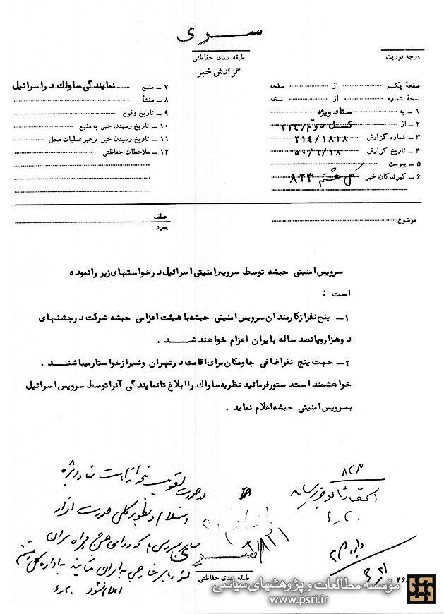 درخواست سرویس اطلاعاتی اتیوپی از ساواک با واسطه‌گری موساد!