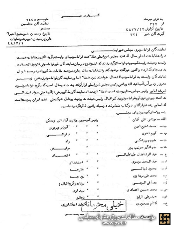 لیست فراماسون‌ها  در مجلس شورای ملی 